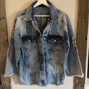 Artistically Embroidered Restyled Blue Jean Jacket